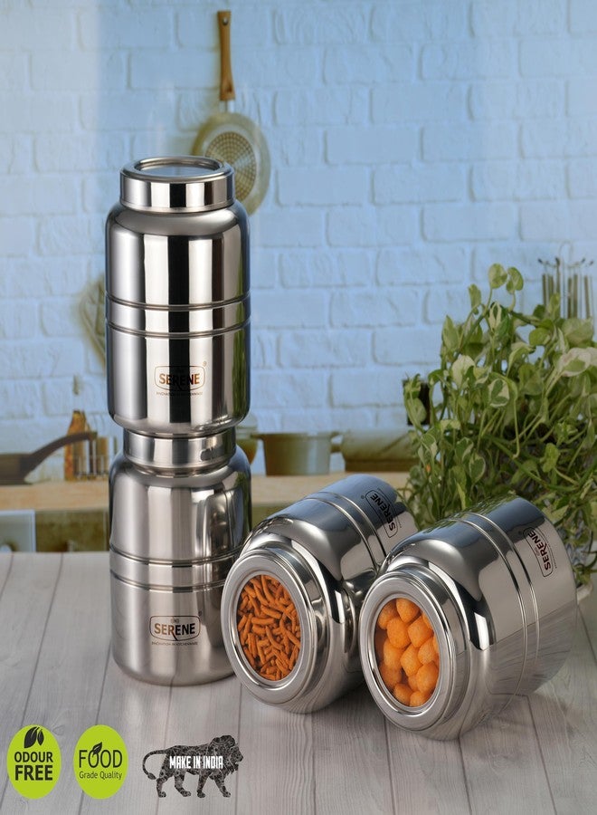 Serene Stainless Steel Jars for Kitchen Storage | Top See-Through Lid | Airtight One-Turn Lock System | Easy to Open | Multipurpose Storage Kitchen Canister | Set of 4 | 2600 ML Each - Image 2